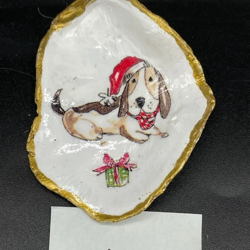 Decoupage Oyster Shell Decoupage Trinket Dish BASSET HOUND Dog